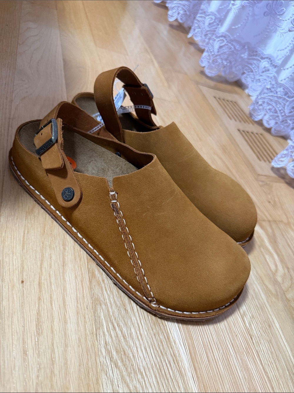 Birkenstock Men's Suede Slip-On Clogs in Camel Brown